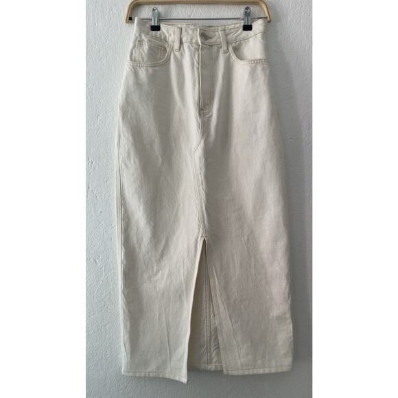 Mango MNG Women's Small Ivory Maxi Denim Jean Front Slit Skirt Cotton Boho - Picture 1 of 12